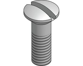 Detaljeret gengivelse af en M6x10 mm varmgalvaniseret skrue med lige kærv og synlige gevind.