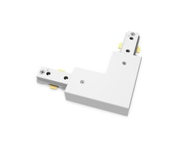 Hvidt Philips EasyLink L-stik til venstre, set skråt med to skinnetilslutninger i 90 graders vinkel.