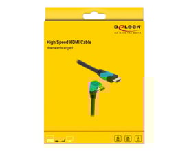 Delock High Speed HDMI kabel i 3 meter, 8K 60Hz, 48 Gbps, vist i sin gule retail-emballage med produktinformation.