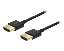 Sort Delock High Speed HDMI-kabel med Ethernet, 3 meter, og to HDMI-A-hanstik med guldfarvede stik.