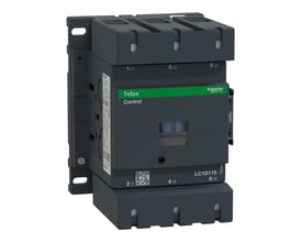 Schneider Electric TeSys D kontaktor 115A, 3-polet, med 48VAC spole, vist fra siden med QR-kode og mærkat.