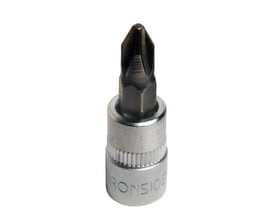 Ironside skruetrækkertop PH2 med 1/4-tommers firkant og 37 mm længde, vist stående med kærven øverst.