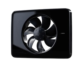 Fresh Ventilator Intellivent 2.0 i sort, viser den runde ventilatorvinger og firkantet ramme på hvid baggrund.