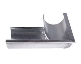 Plastmo 10" x 90° udvendig zink-gering, en vinkel til tagrender, vist på hvid baggrund.