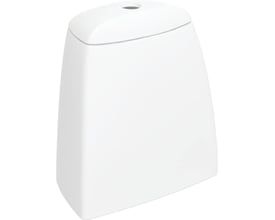 Detaljebillede af Ifö Cera cisternekasse i hvid porcelæn, der viser kassen fra siden og toppen med åbning.