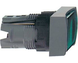 Schneider Electric rektangulært lampetryk ZB6DW3 i grøn med bagmonteret kontakt og skrueterminaler.