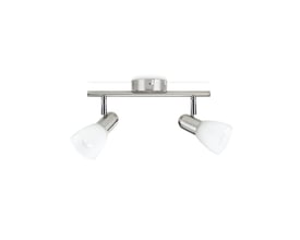 Philips Burlap loftlampe med to justerbare lampeskærme i mat glas og mat krom finish.