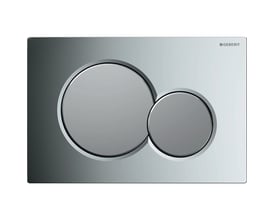 Geberit Sigma01 betjeningsplade med blank og mat krom finish og dobbeltskyl, passer til Geberit Sigma indbygningscisterner.