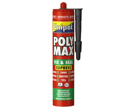 Unipak Poly Max Fix & Seal fugemasse og lim i antracit, 425 g, i rød patron med sort påføringsdyse.