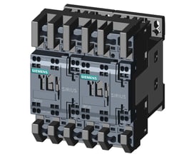 Siemens Sirius motorstarter, 7.5kW, 24V DC, 3-polet med fjederklemmer og integrerede hjælpekontakter på mørk baggrund.