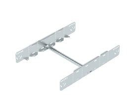 OBO Bettermann kabelstykke 110x500 mm galvaniseret, set fra en anden vinkel, der viser dets monteringsbeslag og justerbare forbindelsesstykke.