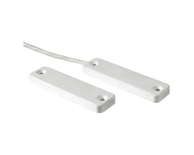 Grothe magnetkontakt til Mistral trådløs ringetryk SE03, hvid, med ledning og to separate kontaktelementer på hvid baggrund.