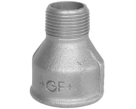 Georg Fischer galvaniseret spidsmuffe 3" x 2", lavet af blødstøbt støbejern med indvendigt og udvendigt gevind.