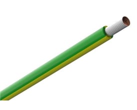 Amokabel TEXILine HF90 FT monteringsledning på 50 mm² i gul/grøn med den fleksible leder synlig i enden.