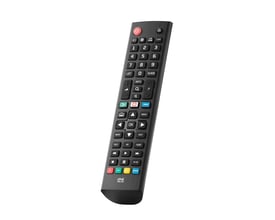 One For All URC 4911 erstatningsfjernbetjening til LG TV, vist i let vinkel med tydelige knapper og One For All logo i bunden.