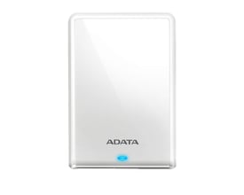 Adata HV620S 2TB ekstern harddisk med 2.5" harddisk og USB 3.2, vist med blank hvid overflade og blå indikatorlampe.