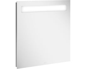 Villeroy & Boch A429 More to see 14 spejl, 60x75 cm, vist fra en let vinkel, med tydelig LED lyskilde øverst.