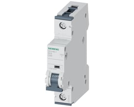 Siemens automatsikring 5SY4, 1-polet, C-karakteristik, 60A, 10kA beskyttelse, med O-OFF mærkat på kontakten.