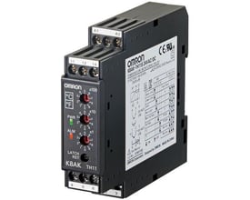 Omron K8AK-TH12S overvågningsrelæ, 24VAC/DC, viser fronten med temperaturindstillingshjul, LED-indikatorer og mærkater.