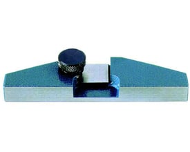 Bro til skydelære med 125 mm anslag, viser den sorte låseskrue og det firkantede anslagsstykke. Fremstillet i metal.