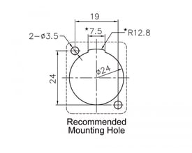 Målskitse af Delock Keystone-holder til ét Keystone-modul, der viser den anbefalede monteringsåbning til D-Type-panel.