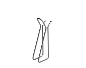 To rustfri stålklemmer til fastgørelse af duepigge på tagrender, fremstillet af blankt metal.