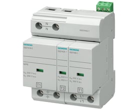 Siemens 5SD7 T1-2 overspændingsbeskytter, 2-polet, 350V TN-S/TT med N/PE og L1 tilslutninger samt fjerndisplay kontakt.