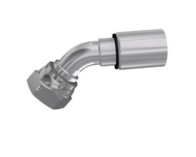 Parker 1B148 hydraulikfitting i stål med 45° bøjning, 3/8" BSP-omløber og tilslutning til 3/8" slange.