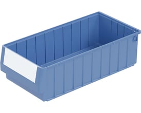 Bito Lagerteknik reolkasse RK i blå plast, måler 500x234x140mm, med en tom etiketfront.