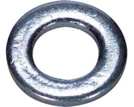 Elforzinket Ø5-skive efter DIN 125 A med rundt hul og blank metaloverflade, set skråt ovenfra.