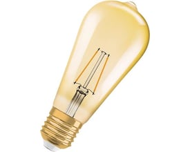 Detaljeret billede af Ledvance 1906 Edison guld fil pære med E27 sokkel og amber glas.