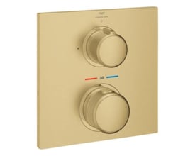 Grohe Allure New indbygningstermostat i børstet Cool Sunrise med firkantet forplade og to runde greb.