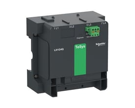 Schneider Electric kontrolmodul LX1G4Q til TeSys Giga kontaktor, 100-250V AC/DC, med grønne terminaler og klar diagnoseindikator.