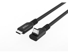 Sort MicroConnect USB-C-kabel på 5 meter med ét lige og ét vinklet stik, set skråt forfra.