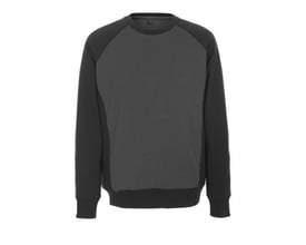 Mascot sweatshirt i mørk antracit og sort med raglanærmer, rund hals og ribkanter, størrelse 2XL.