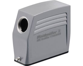 Weidmüller kabelhus STR.5 i grå metal med 1xPG21 kabelindgang i siden og logo på siden.