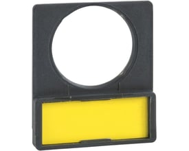 Bagside af Schneider Electric skilteholder ZBY2178, viser monteringshul og plads til 8 x 27 mm skilt.