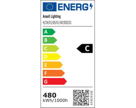 Energimærke for Ansell Lighting H-Cell LED bånd, energiklasse C med 480 kWh/1000h.