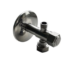 DRJ rustfri stopventil med dimensioner 1/2 x 3/8 x 3/4 tommer, vist på hvid baggrund.