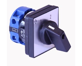 Kraus & Naimer omskifter, 1 polet, 20A, CA10 A220-600 E, med 4 huls 48x48mm front og sort drejehåndtag.