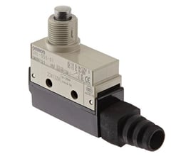 Omron SHL-D55 subminature lukket kontakt med stempelaktuator, fremhævet med mærkning og detaljer.