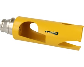 PRO-FIT Multi Purpose HM hulsav med 10 mm adapter og 65 mm diameter i skarp gul farve med blå logo.