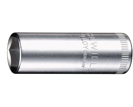 Detalje af Stahlwille 40L topnøgle, viser den 6-kantede ende og den ru ende med riller for bedre greb på hvid baggrund.