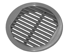 Fresh skabsrist i grå plast set fra en vinkel, med en udvendig diameter på 50 mm og diagonale lameller. Risten har en åben bagside for ventilation.