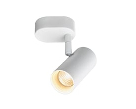 Detaljeret visning af SLV Noblo væg- og loftlampe i hvid, fremhæver spotens retning og mat finish.