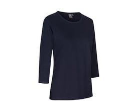 ID Identity T-shirt til damer i navy blå med 3/4 ærmer og rund hals, fremstillet i slidstærkt bomuldsmateriale.