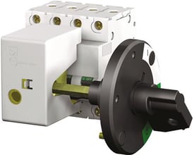 Schneider Electric sidemonteret drejegreb M9 til C60/C120 afbrydere i hvidt og sort design.