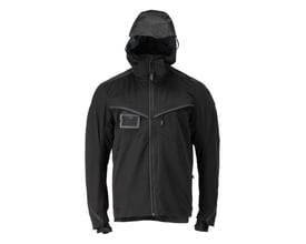 Mascot skaljakke i sort, str. XS, fremstillet af 100% polyester med aftagelig, foret hætte og synlig ID-kortholder.