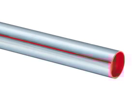 Viega Prestabo rør, 28 x 1,5 mm, forzinket stål med rød markering på et lukket endestykke.