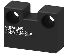 Siemens 3SE6704-3BA solenoide sikkerhedsendestop i sort plast med to monteringshuller og synligt logo.